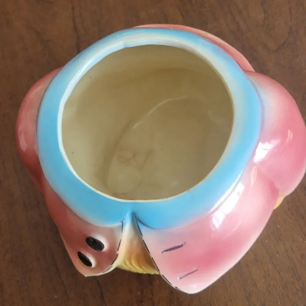 Vintage American Bisque Chick Cookie Jar MCM 1950s Chickadee Pink Jacket Kitsch